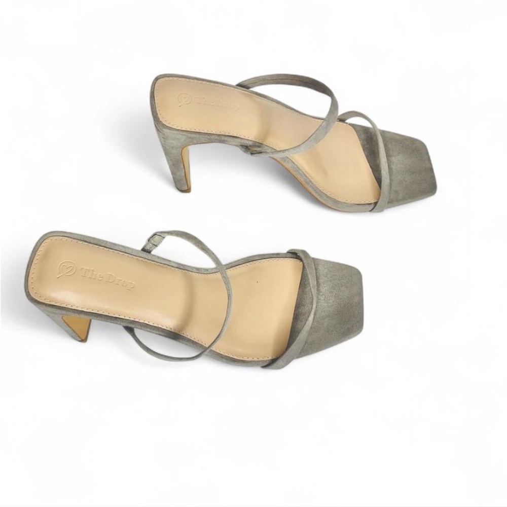 The Drop Square Toe Women's Elegant Gray Strappy Sandal Heels 9.5